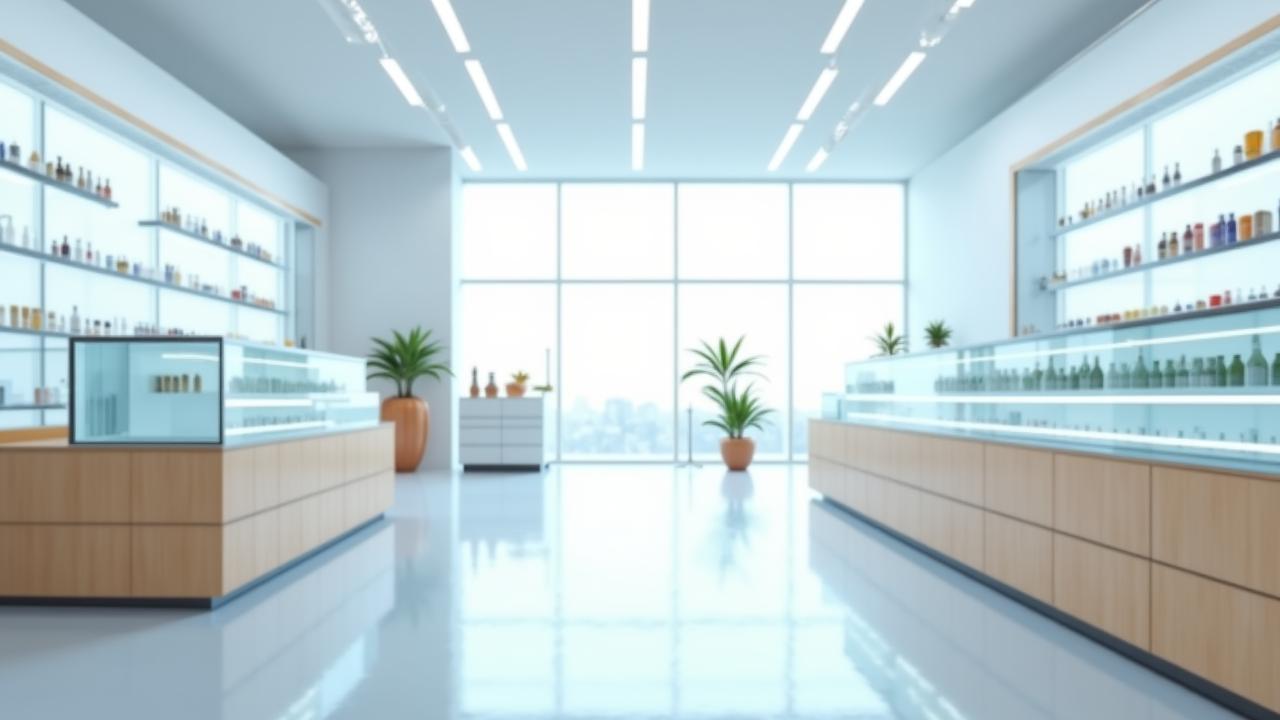 Modern, high-end dispensary interior with clean lines and professional lighting